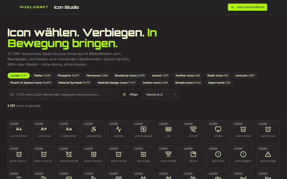 Icon Studio: Icon-Bibliothek mit 15 Sammlungen